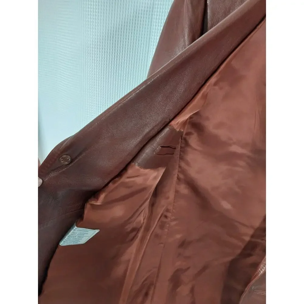 MICHEL SAZARIN! GORGEOUS BURGUNDY BROWN/RED GENUINE LEATHER JACKET BLAZER! SZ 42